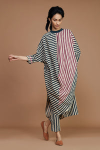 Mati Dresses Ribbed Cowl Tunic Striped Ivory Dress