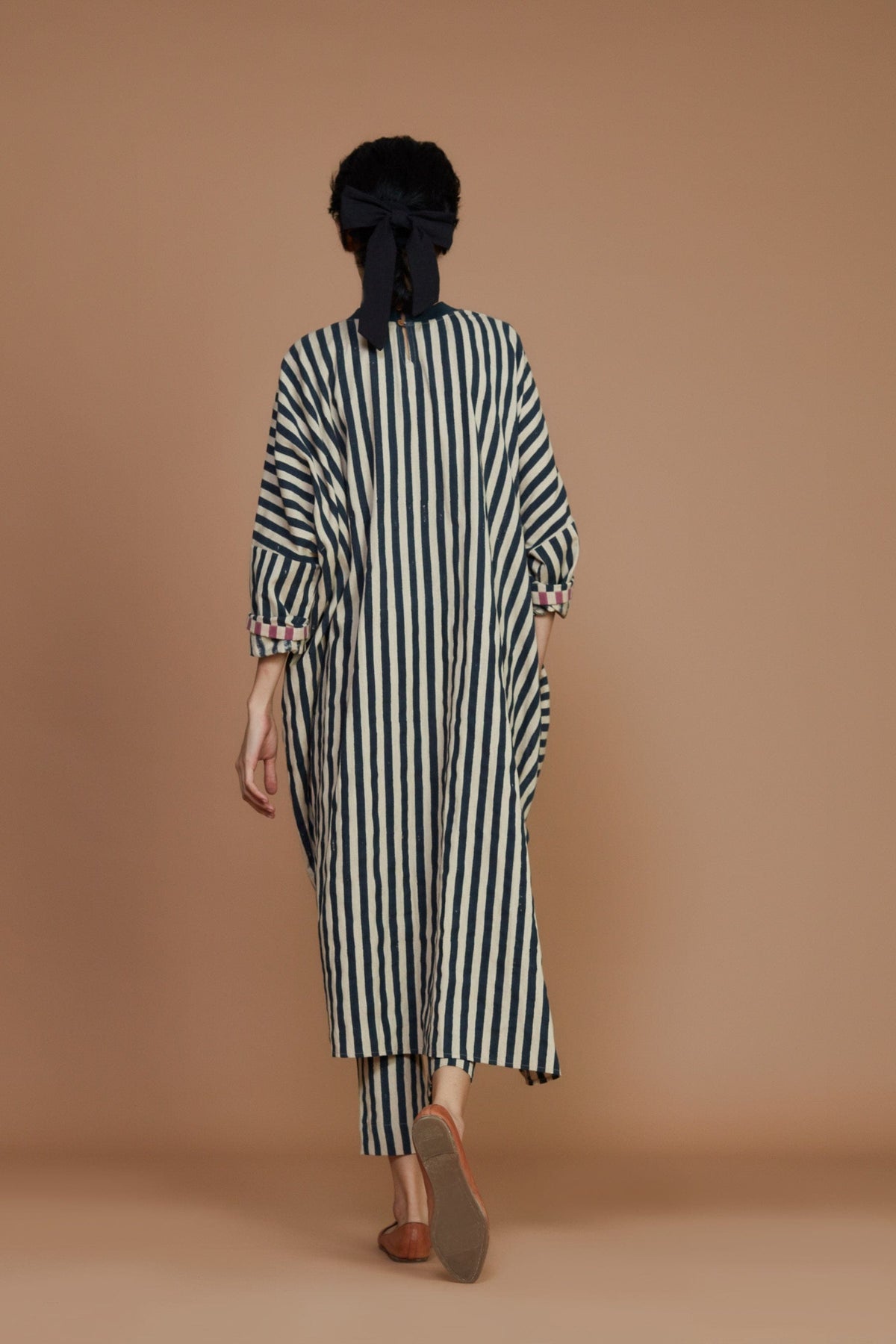 Mati Dresses Ribbed Cowl Tunic Striped Ivory Dress