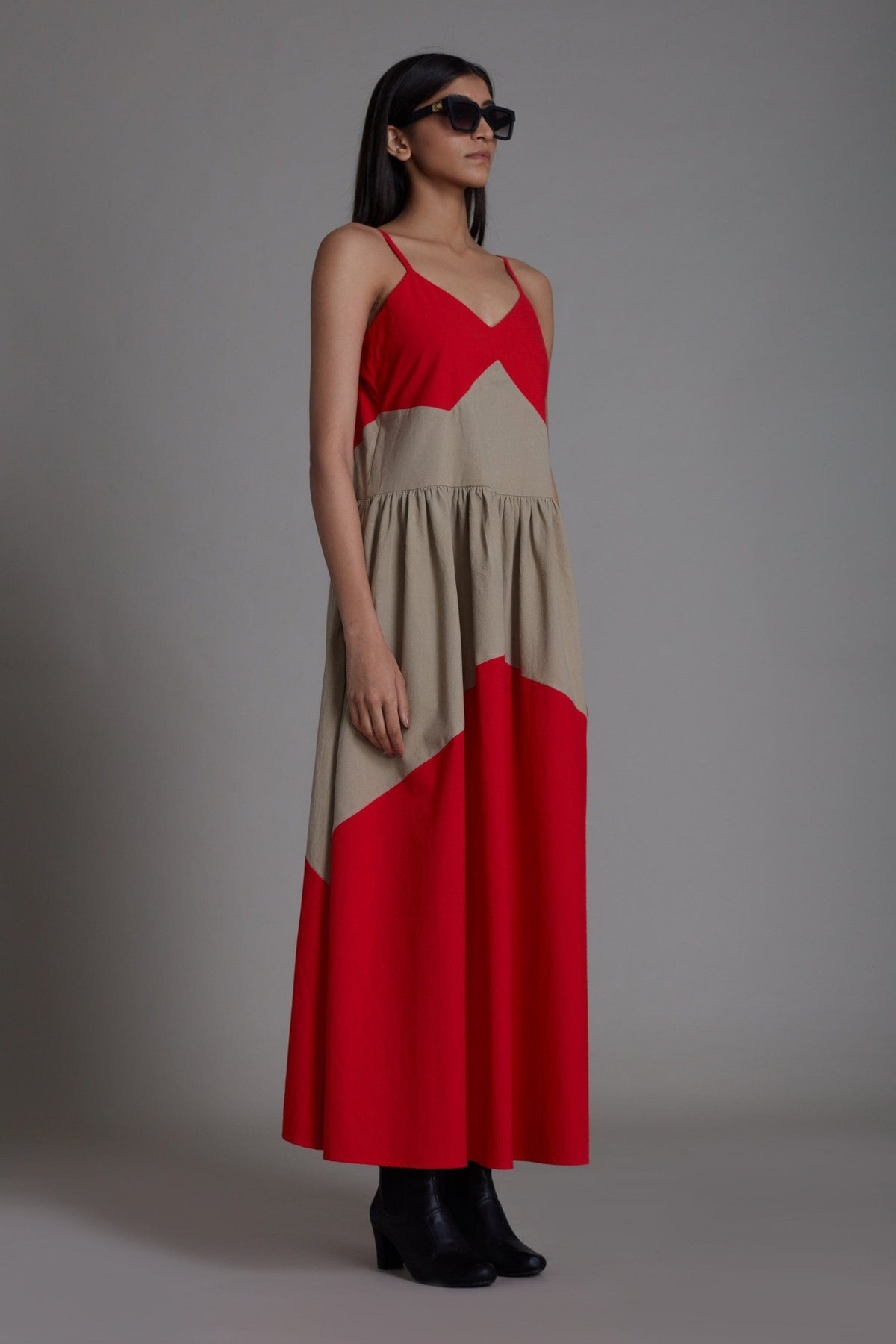 Mati Dresses Strap Red & Beige Dress