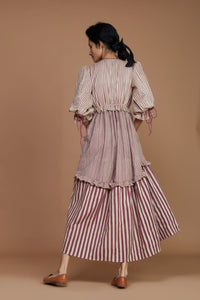 Mati Dresses Tiered Frill Mauve Striped Dress