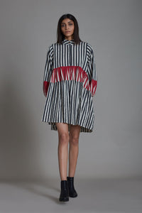 Mati Dresses Uno Stripe Dress - Black with Red