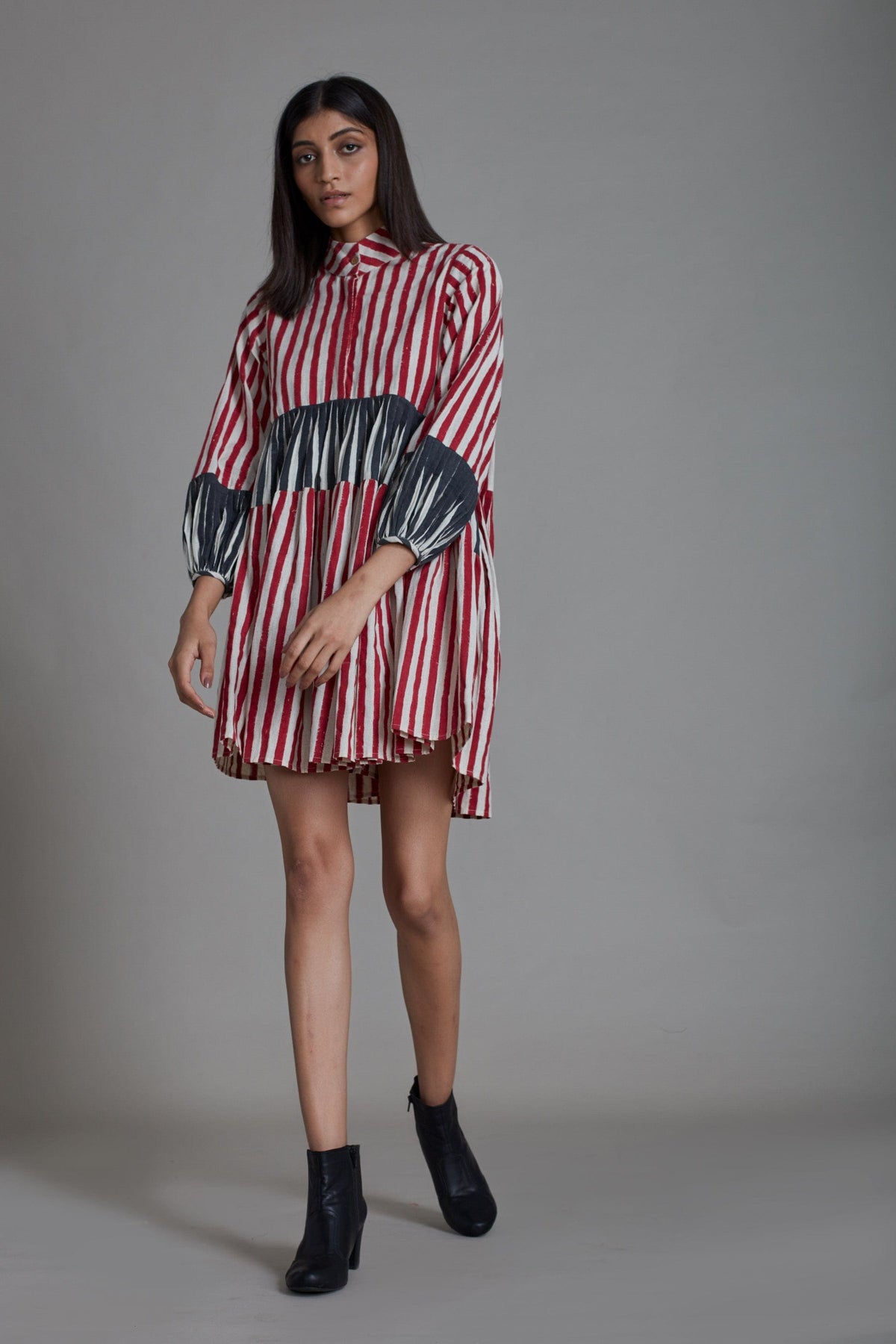 Mati Dresses Uno Stripe Dress - Red with Black