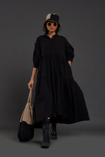 Mati Dresses XS Black Tiered Shirt Dress