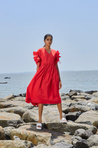 Mati Dresses XS Red Ruffle Sleeve Dress (Ready to Ship)