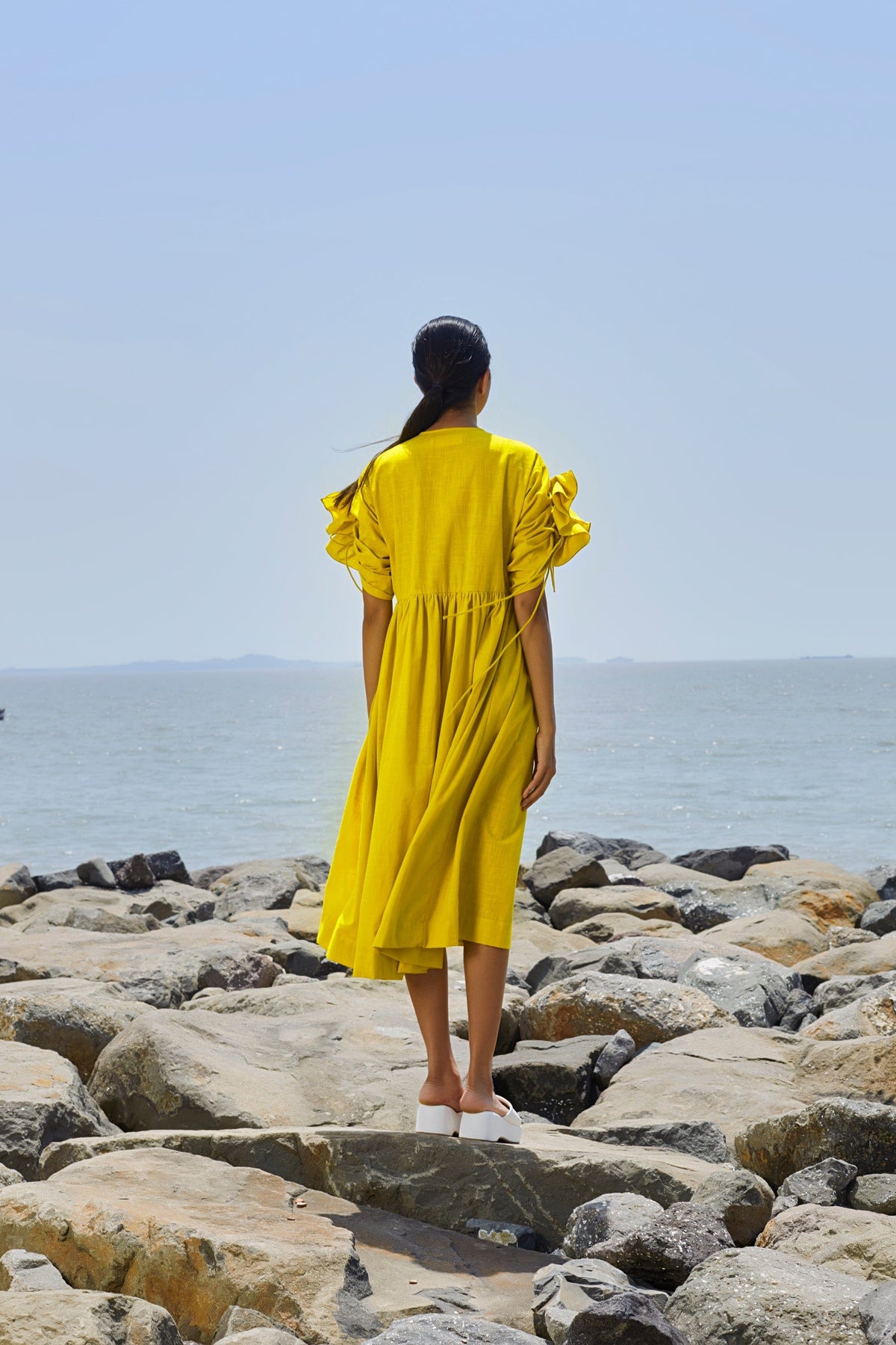 Mati Dresses Yellow Ruffle Sleeve Dress