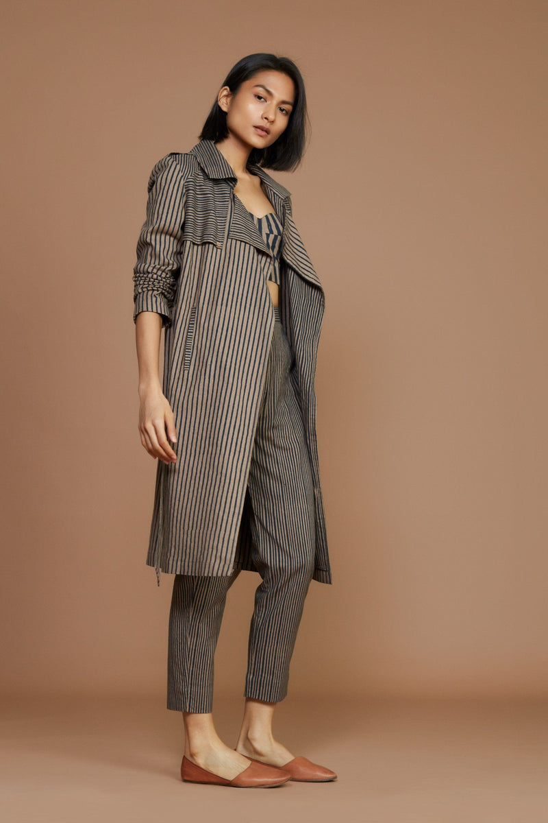 Mati JACKET Brown with Charcoal Striped Trench Jacket