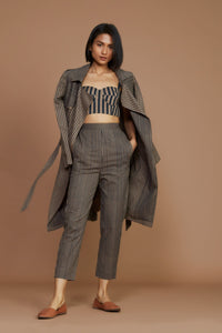 Mati JACKET Brown with Charcoal Striped Trench Jacket