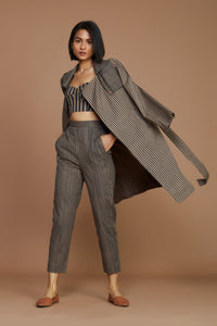 Mati JACKET Brown with Charcoal Striped Trench Jacket