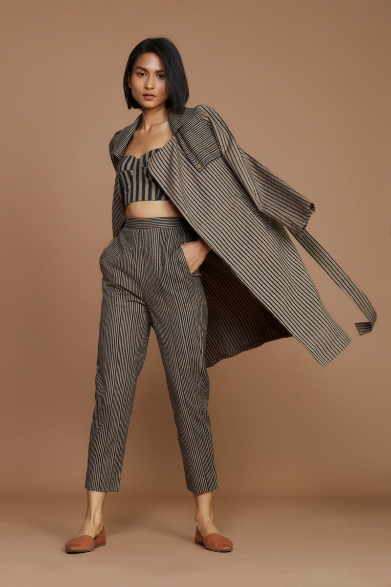 Mati JACKET Brown with Charcoal Striped Trench Jacket