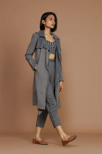 Mati JACKET Grey with Charcoal Striped Trench Jacket