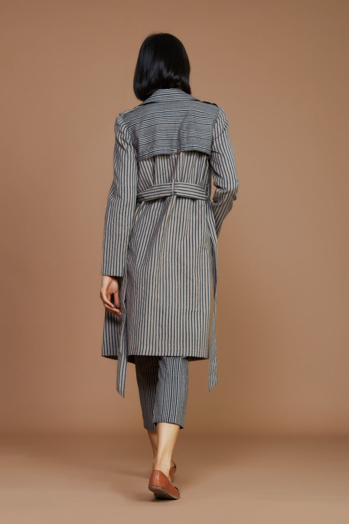 Mati JACKET Grey with Charcoal Striped Trench Jacket