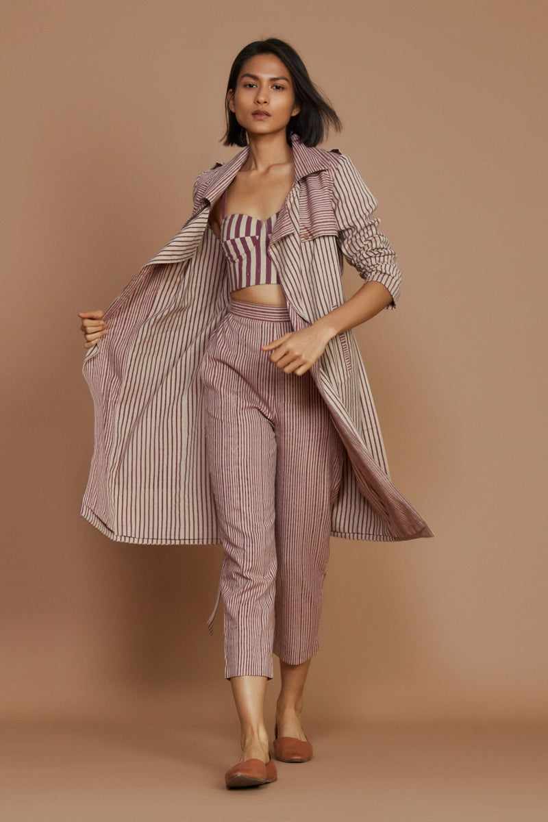 Mati JACKET Ivory with Mauve Striped Trench Jacket