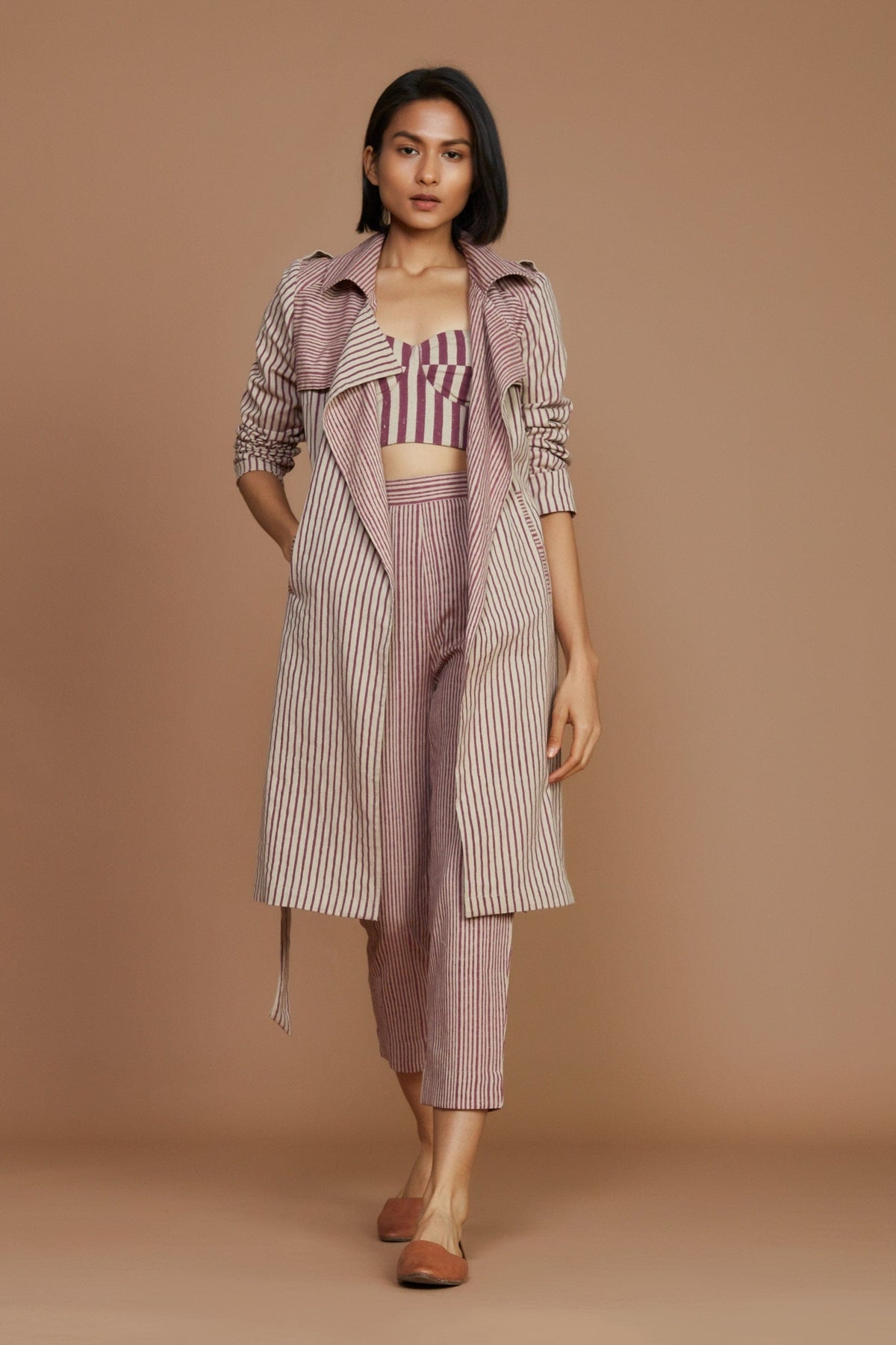 Mati JACKET Ivory with Mauve Striped Trench Jacket