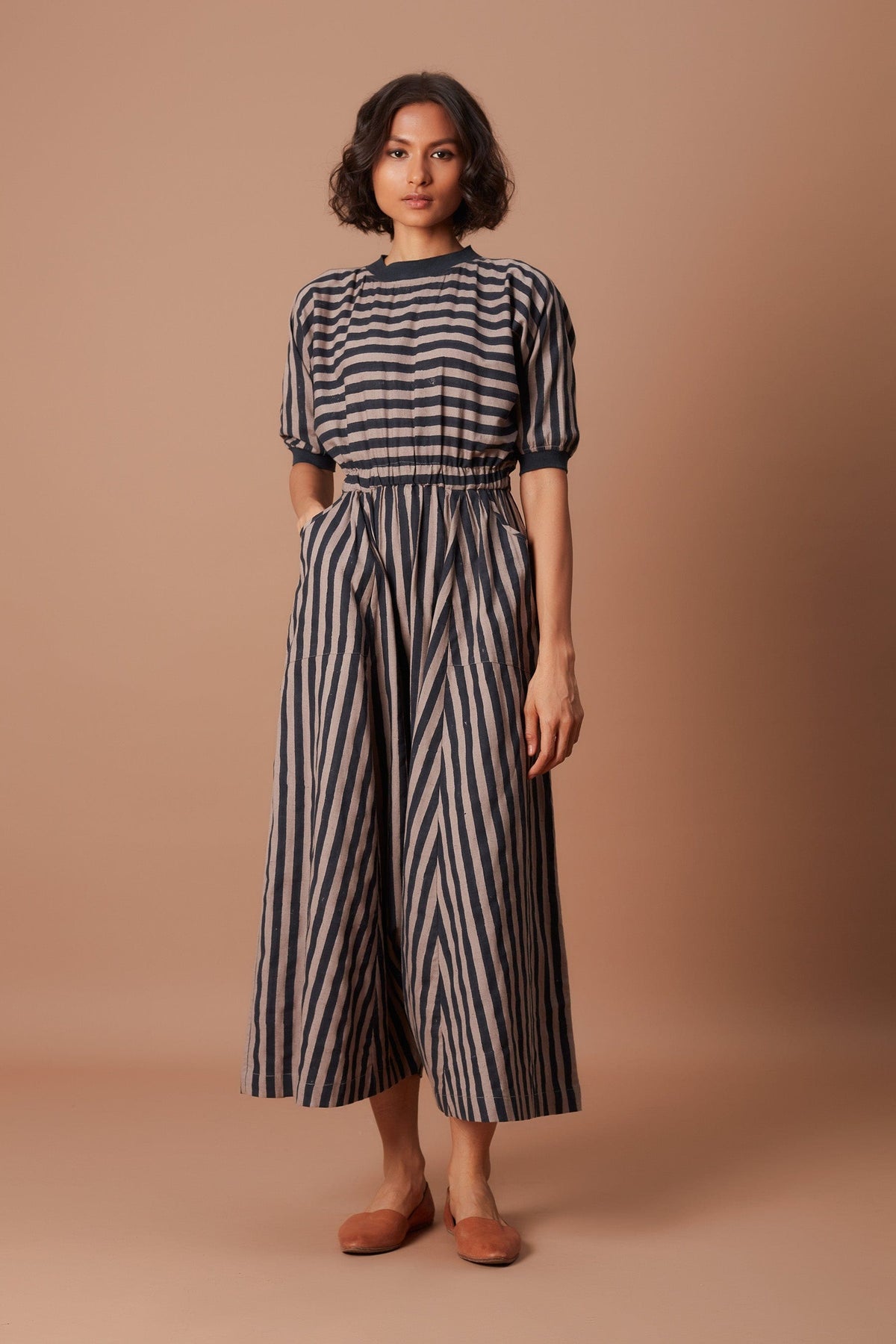 Mati Jumpsuits & Rompers Grey and Charcoal Striped Mati Sphara Jumpsuit