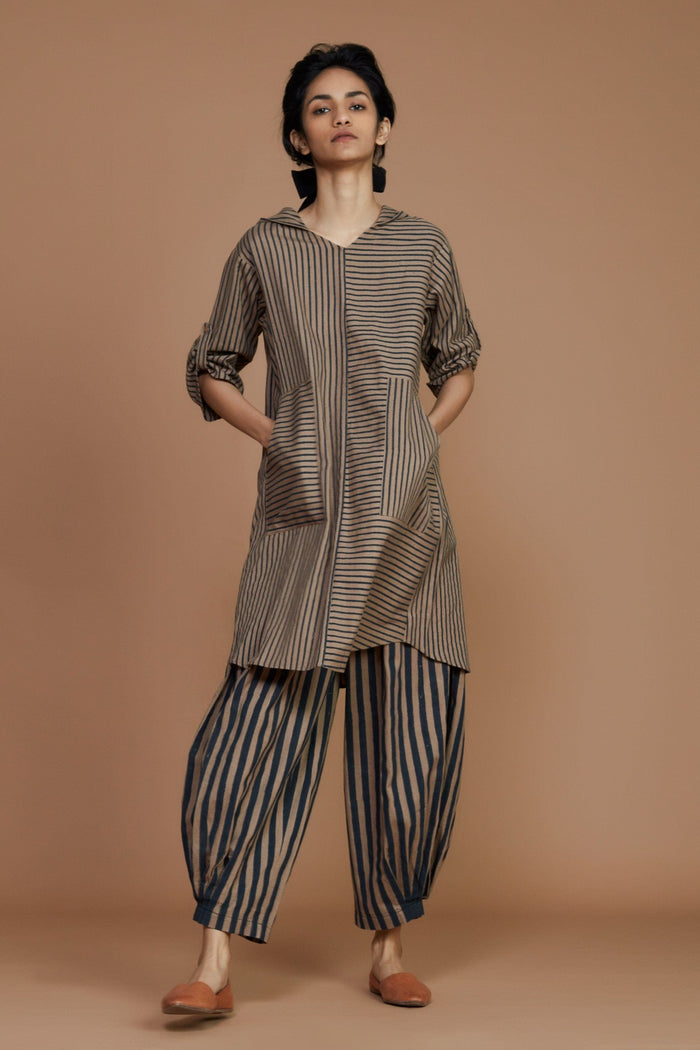 Mati Outfit Sets Brown With Charcoal Striped Hooded Co-Ord Set