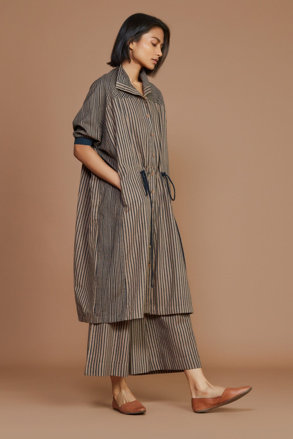 Mati Outfit Sets Brown With Charcoal Striped Kaftan Co-Ord Set