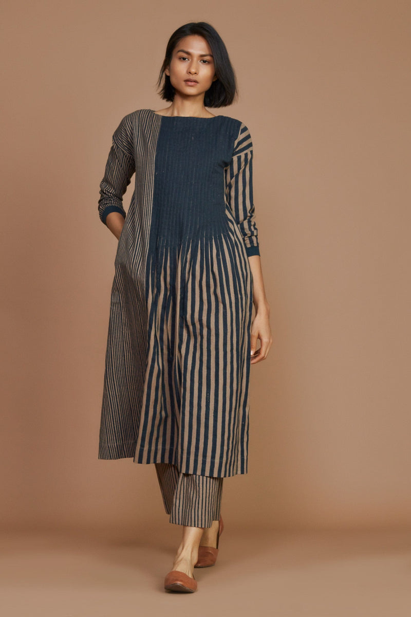 Mati Outfit Sets Brown With Charcoal Striped Pleated Co-Ord Set