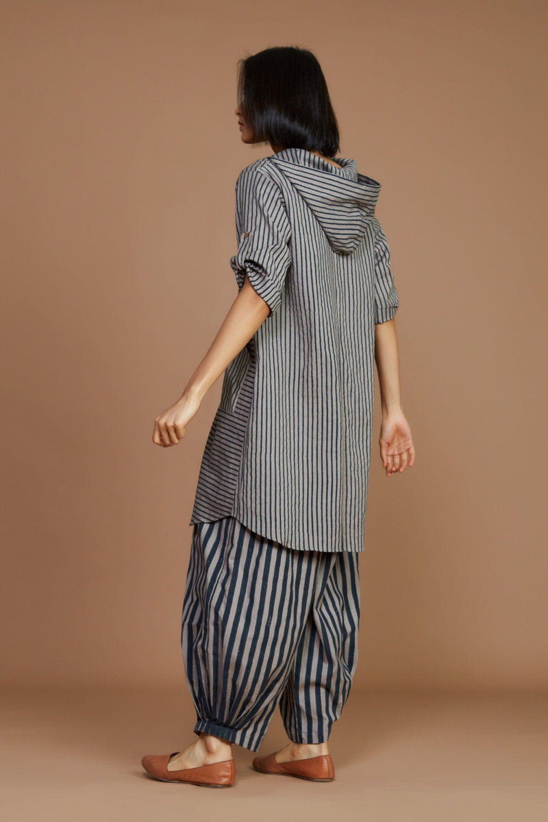 Grey With Charcoal Striped Hooded Co-Ord Set – Mati