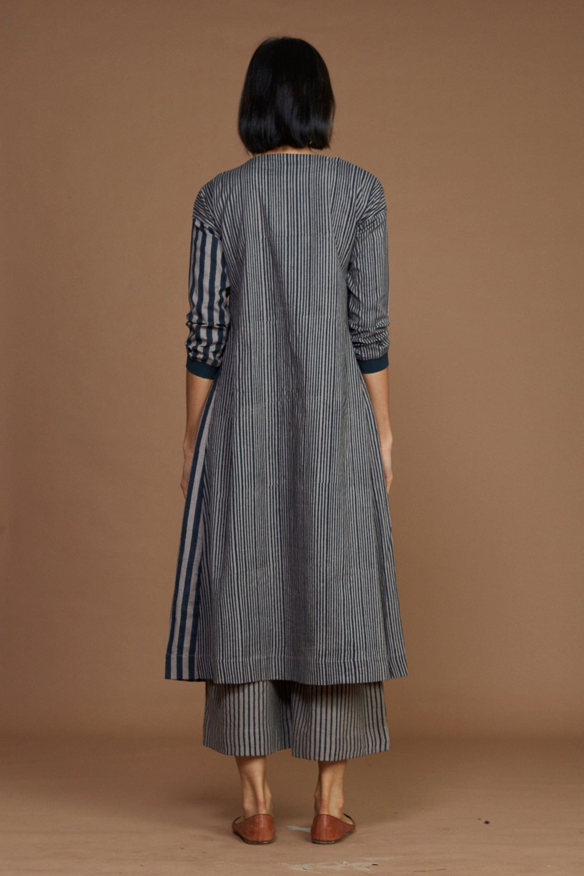 Mati Outfit Sets Grey With Charcoal Striped Pleated Co-Ord Set