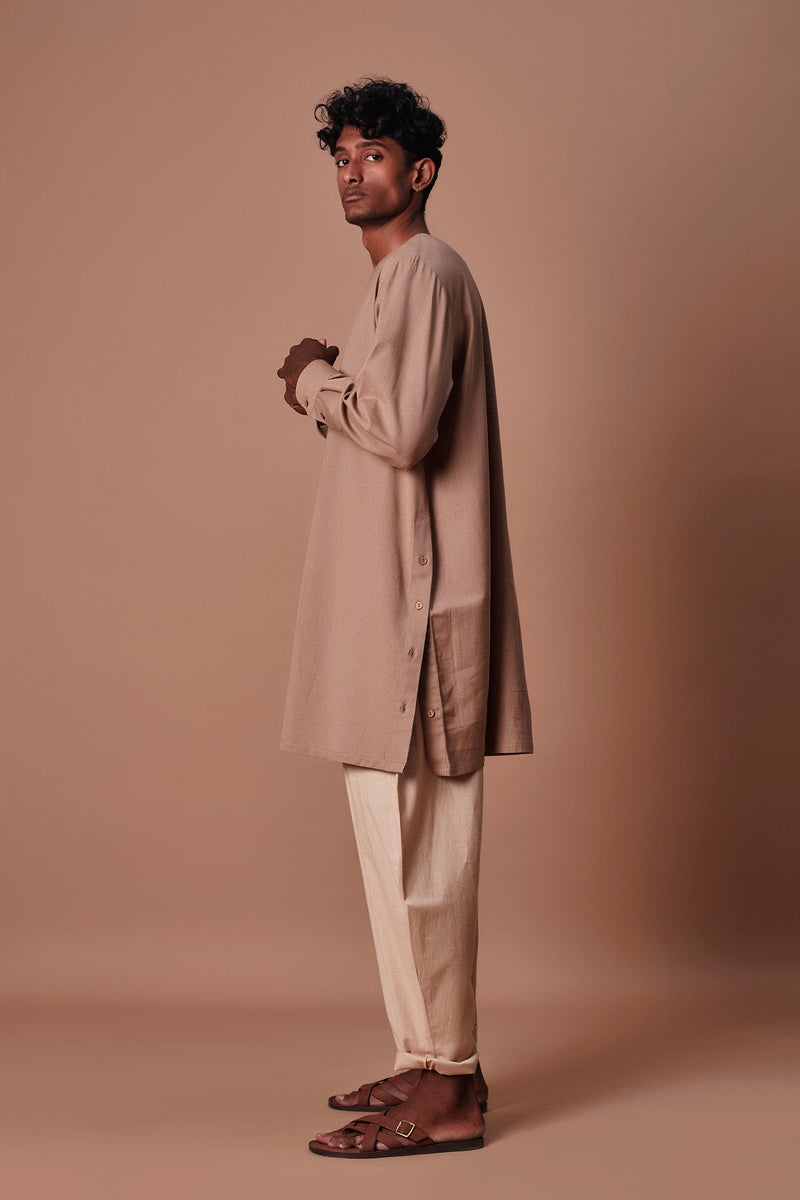 Men's Black Silk Blend Curved Kurta Pant Set - Absolutely Desi
