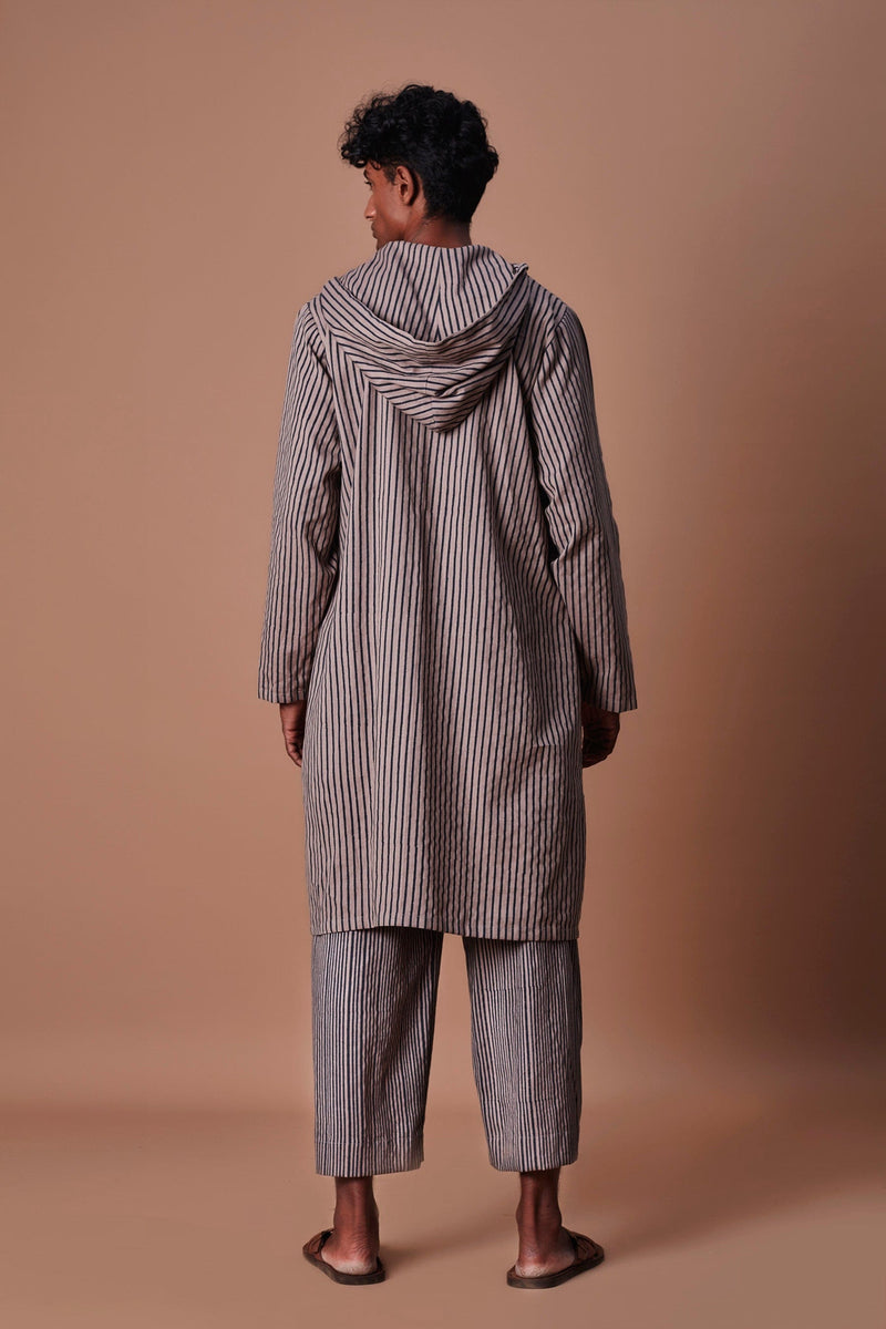 Mati Outfit Sets Mati Men's Grey Hooded  Striped Kurta