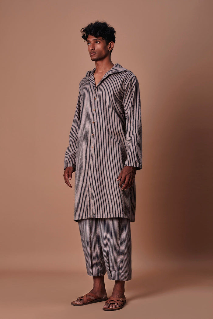 Mati Outfit Sets Mati Men's Grey Hooded  Striped Kurta