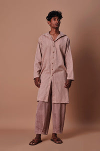 Mati Outfit Sets Mati Men's Mauve Hooded  Striped Kurta