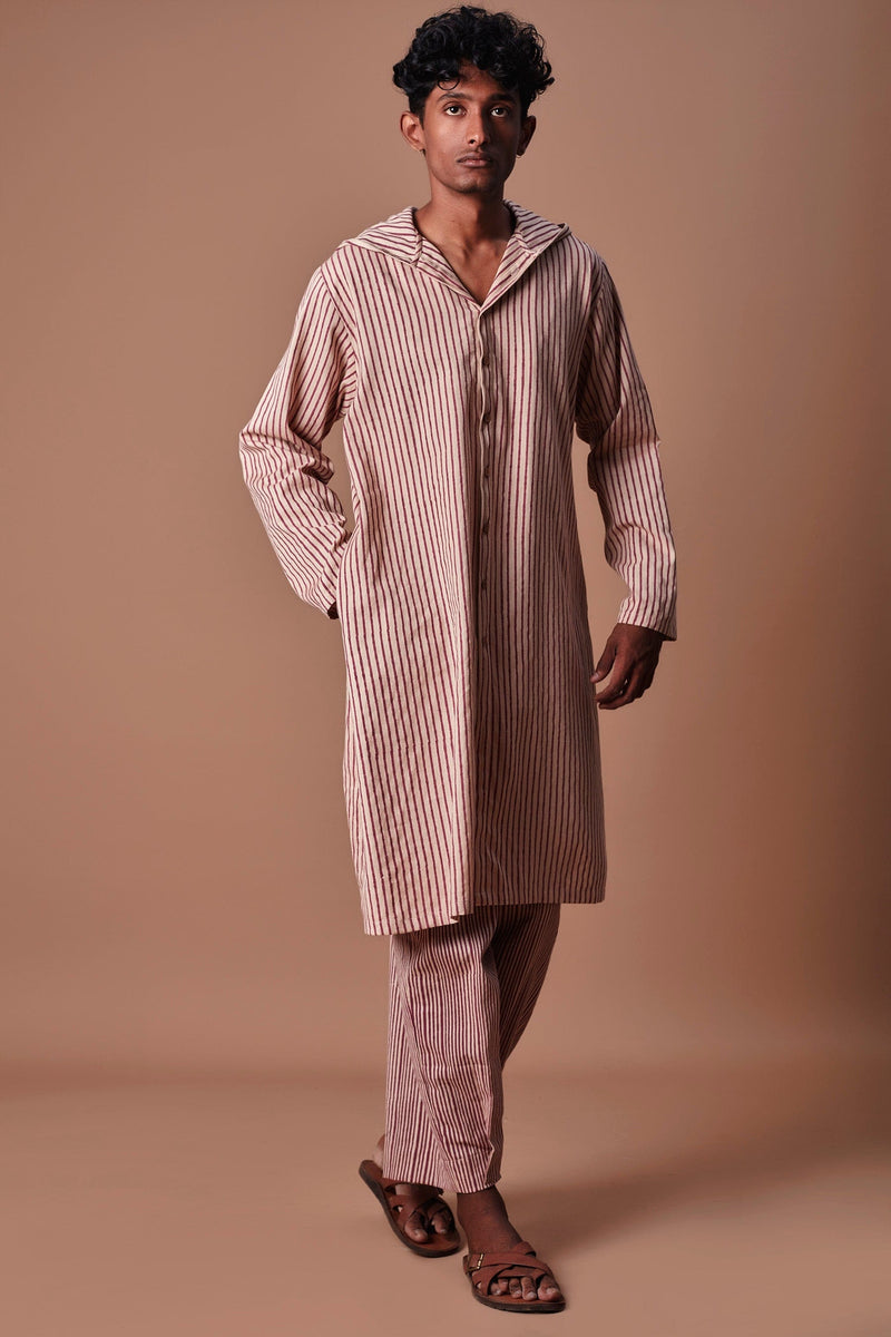 Mati Outfit Sets Mati Men's Mauve Hooded  Striped Kurta