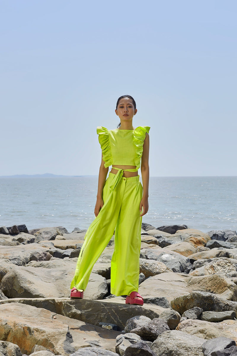 Mati Outfit Sets Neon Green Overlap Co-Ord Set