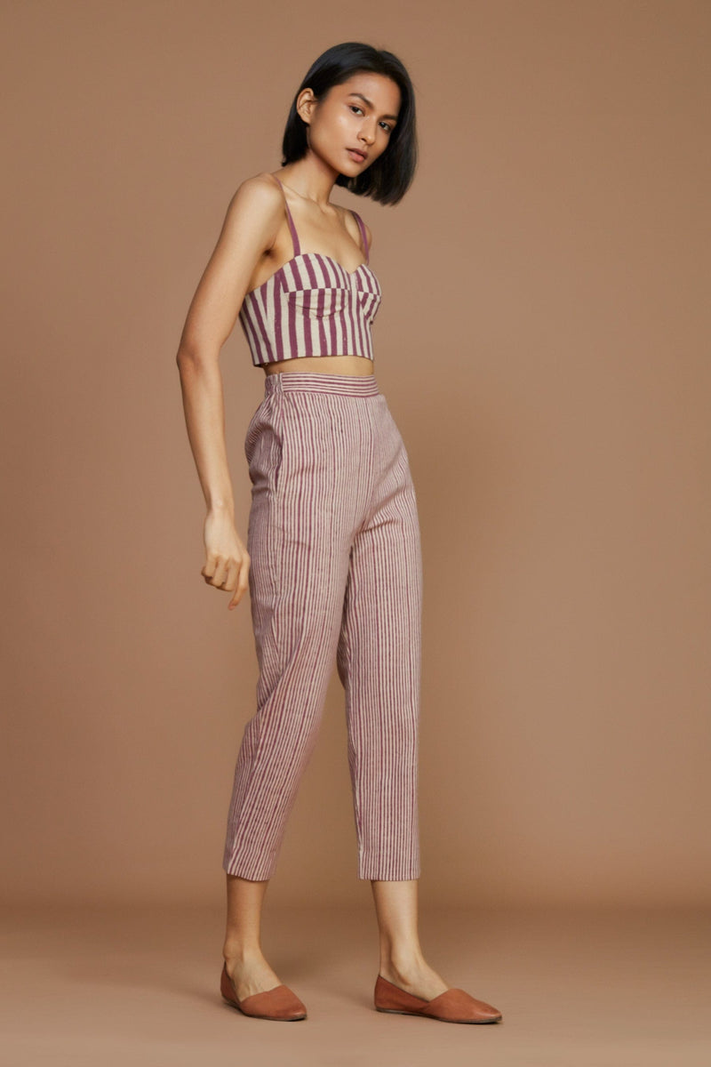 Mati Pants Ivory with mauve Striped SE Pants