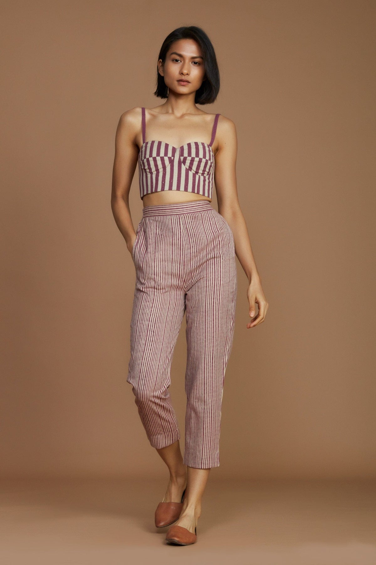 Mati Pants Ivory with mauve Striped SE Pants