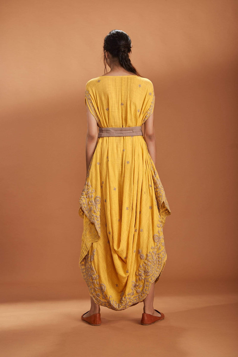 Mati SEPERATES MATI EMB COWL DRESS YELLOW WITH BELT