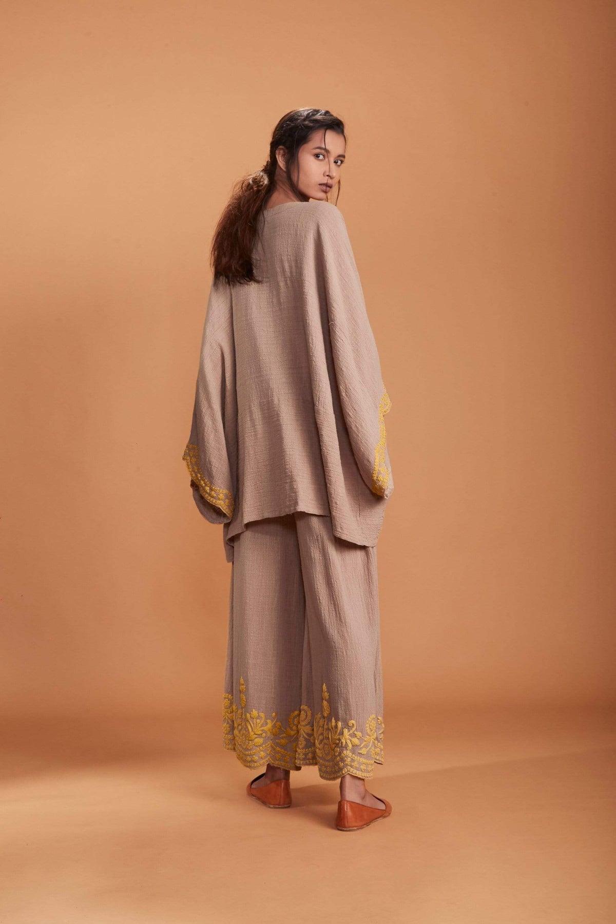 Mati SEPERATES MATI KAFTAN TOP AND PANTS SET KHAKI WITH YELLOW