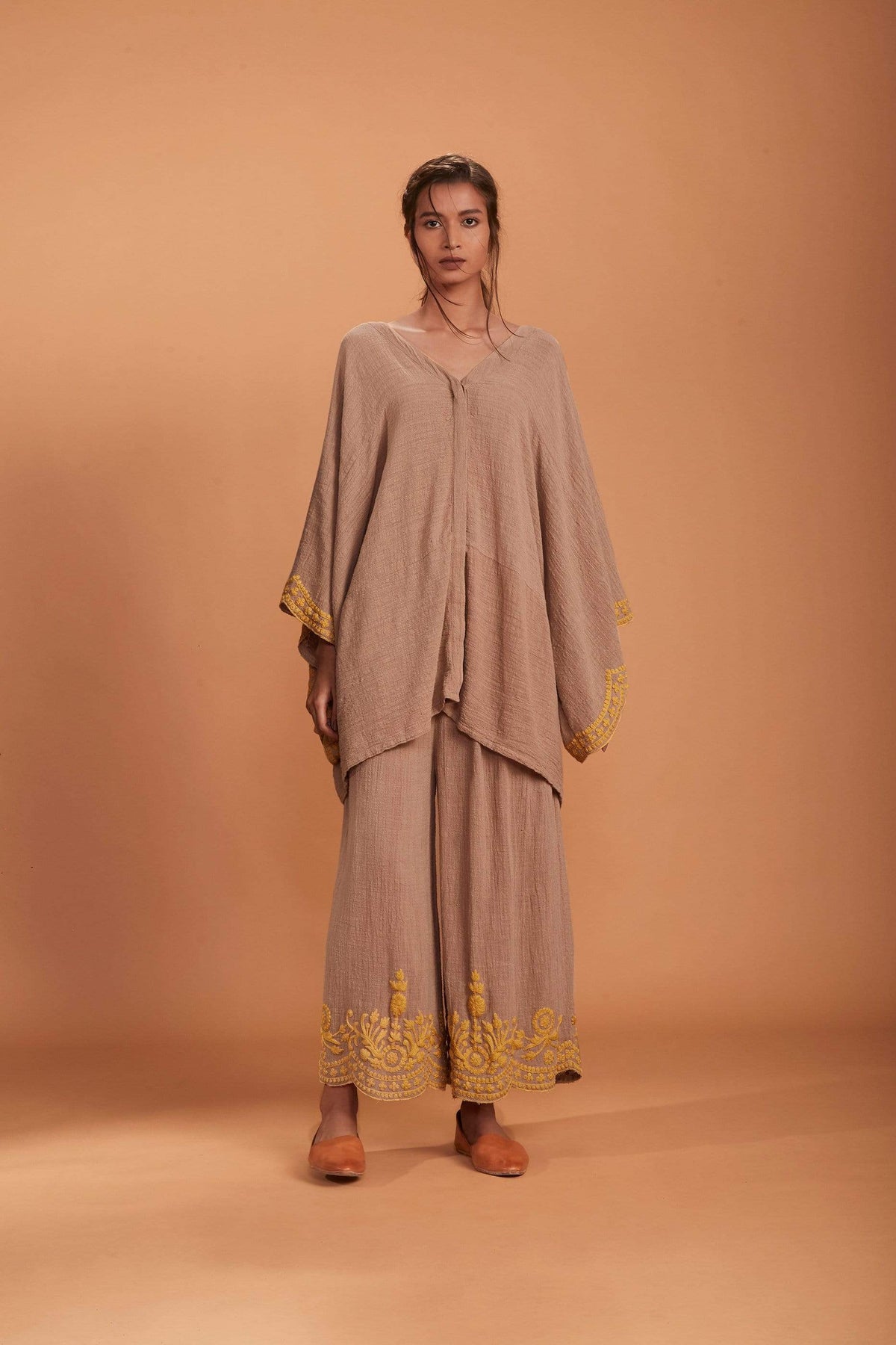 Mati SEPERATES MATI KAFTAN TOP AND PANTS SET KHAKI WITH YELLOW