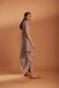 Mati SEPERATES MATI KHAKI COWL DRESS WITH BELT