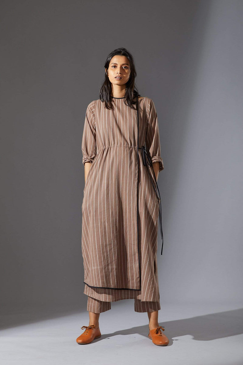 Mati SEPERATES Mati Overlap Beige Striped Tunic Set with Pants