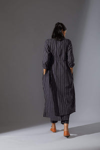 Mati SEPERATES Mati Overlap Black Striped Tunic Set with Pants