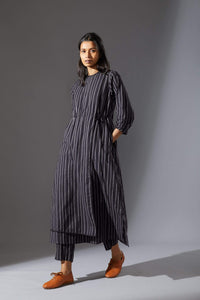 Mati SEPERATES Mati Overlap Black Striped Tunic Set with Pants