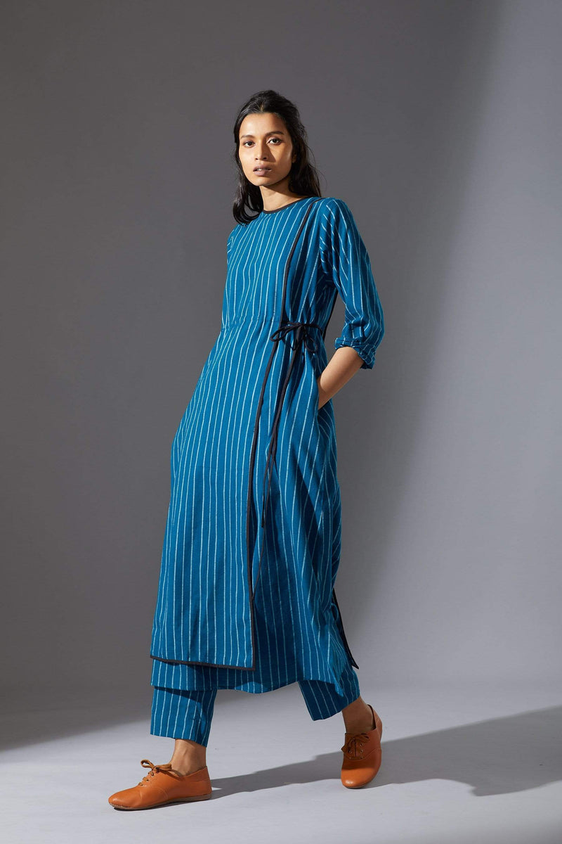 Mati SEPERATES Mati Overlap Blue Striped Tunic Set with Pants