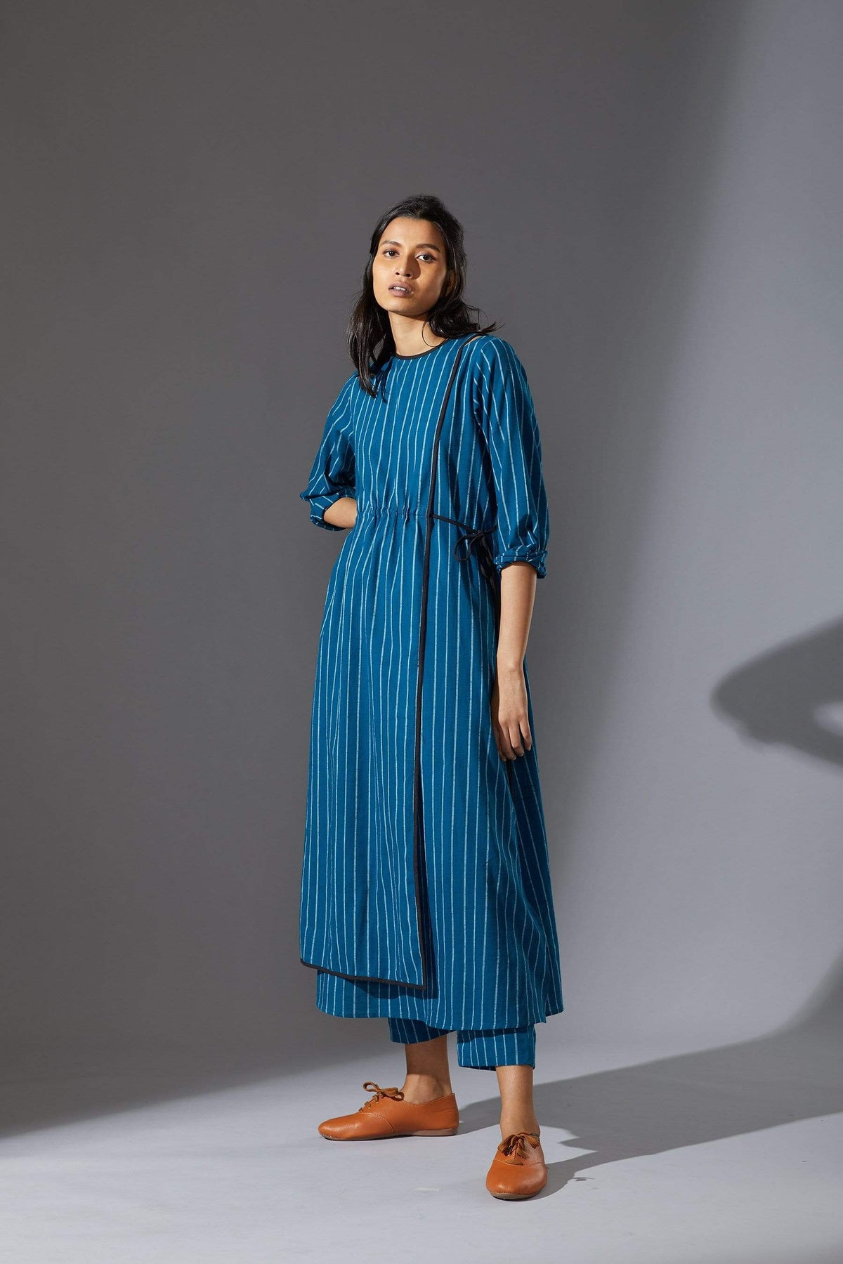 Mati SEPERATES Mati Overlap Blue Striped Tunic Set with Pants