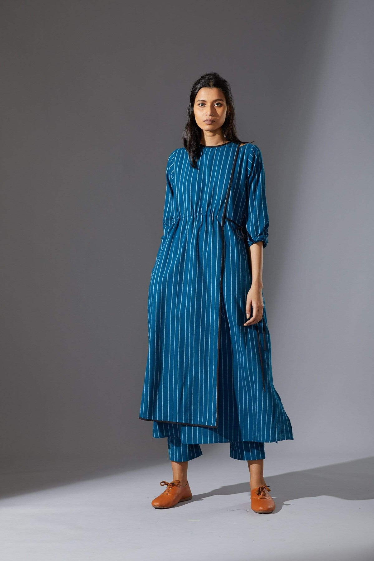 Mati SEPERATES Mati Overlap Blue Striped Tunic Set with Pants