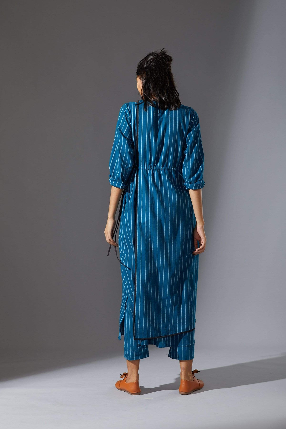 Mati SEPERATES Mati Overlap Blue Striped Tunic Set with Pants