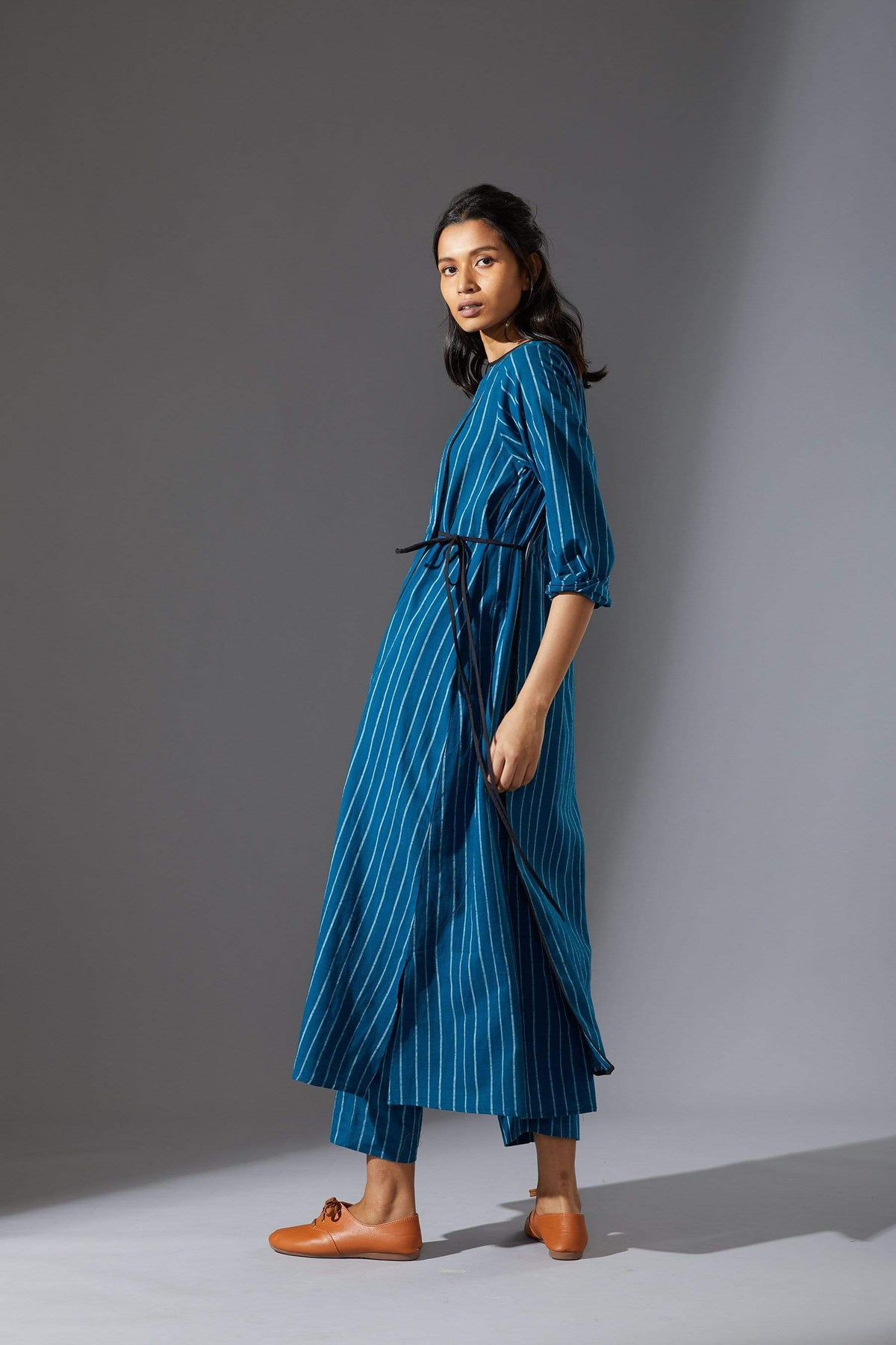 Mati SEPERATES Mati Overlap Blue Striped Tunic Set with Pants