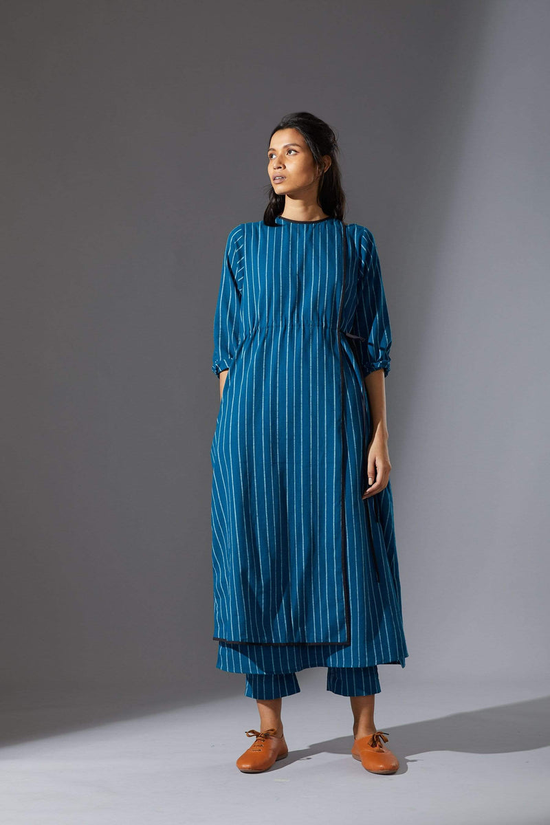 Mati SEPERATES Mati Overlap Blue Striped Tunic Set with Pants