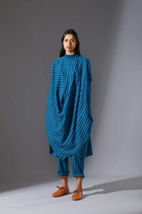 Mati SEPERATES Mati Ribbed Collar Blue Cowl Tunic Set with Pants