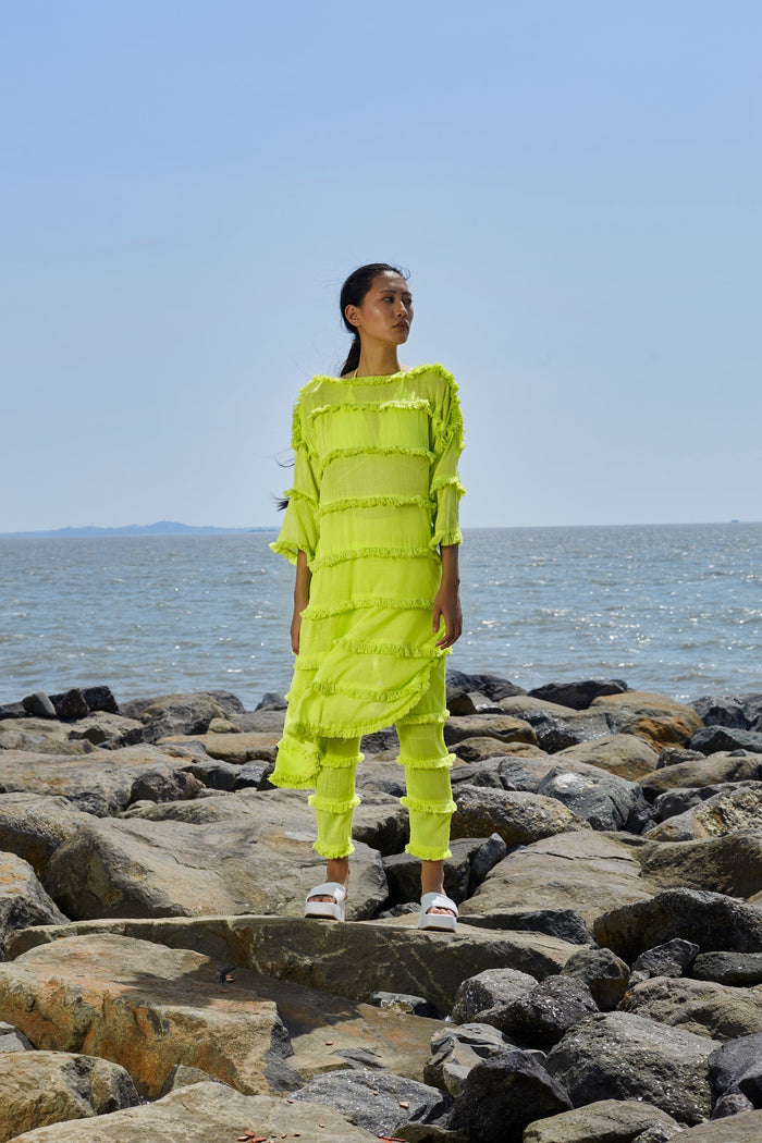 Mati SEPERATES Neon Green Tassle Tier Tunic Set