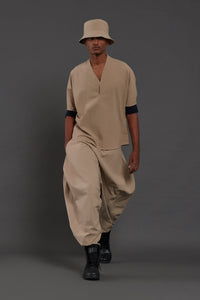 Mati Shirts & Tops Beige & Navy Blue Overlap Shirt