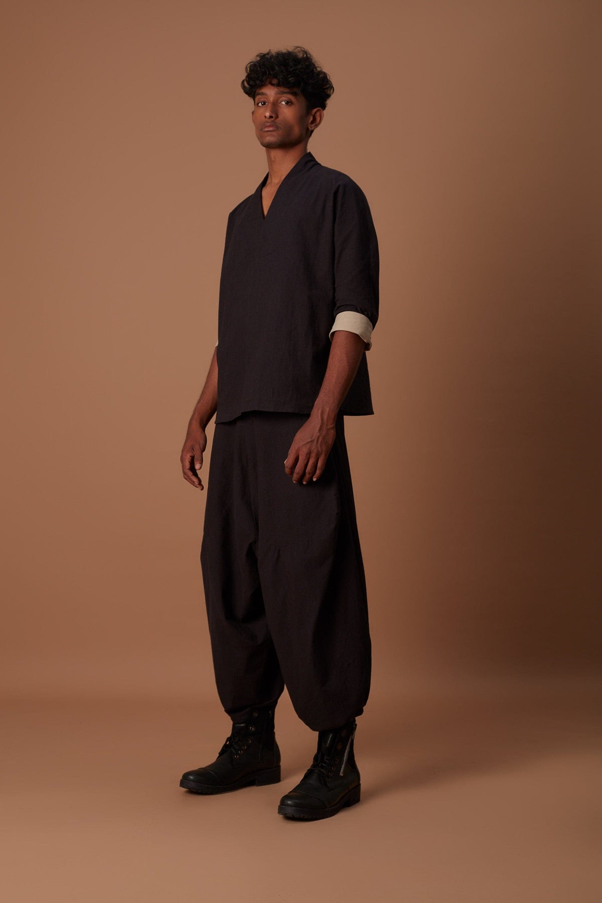 Mati Shirts & Tops Black & Beige Overlap Shirt