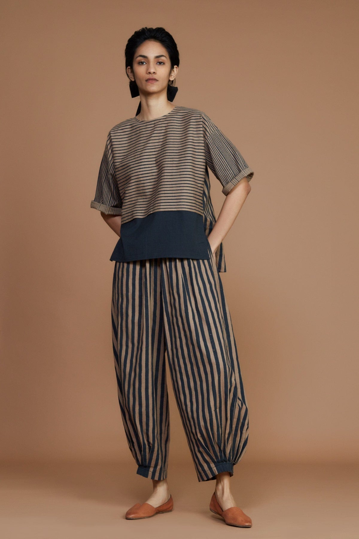 Mati Shirts & Tops Brown with Charcoal Striped CB Ekin Top