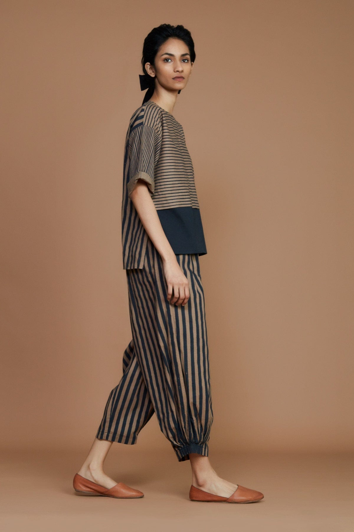 Mati Shirts & Tops Brown with Charcoal Striped CB Ekin Top